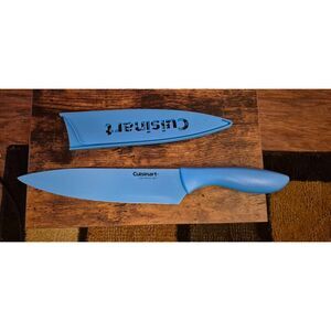 Cuisunart 8 inch Blade Chefs Knife Blue Carving With Blade Guard Barely Used EUC